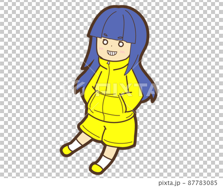 Blue-haired straight-haired girl yellow hoodie 5 Blue-haired straight-haired girl yellow hoodie 5 87783085