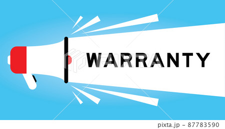 Color megphone icon with word warranty in white banner on blue background Color megphone icon with word warranty in white banner on blue background 87783590