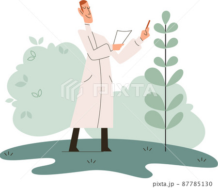 Scientist explores vegetable life and plants in nature. Biologists in forest studying environment 87785130