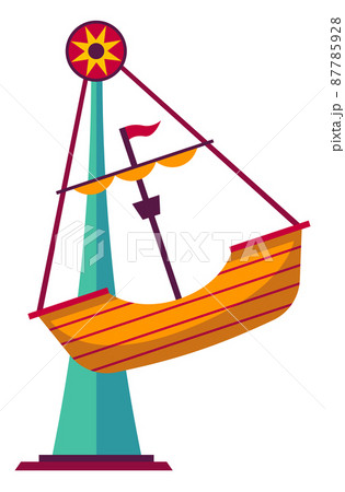 Swinging boat. Amusement park ride. Child amuse swing Swinging boat. Amusement park ride. Child amuse swing 87785928