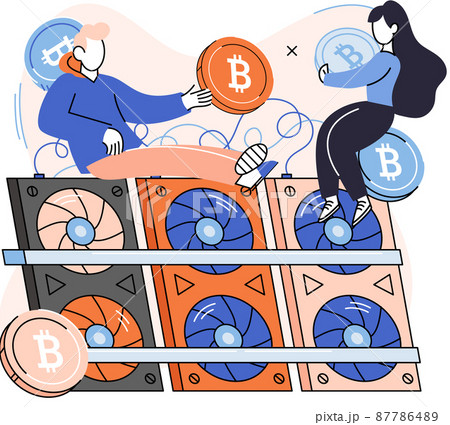 Cryptocurrency bitcoin mining metaphor, Blockchain technology. Cyber banking exchange procedures 87786489