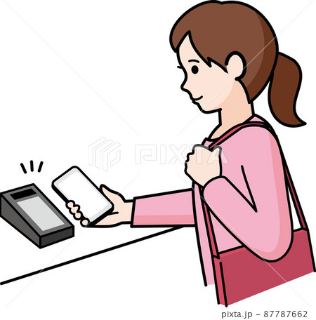 スマホ決済する女性 87787662