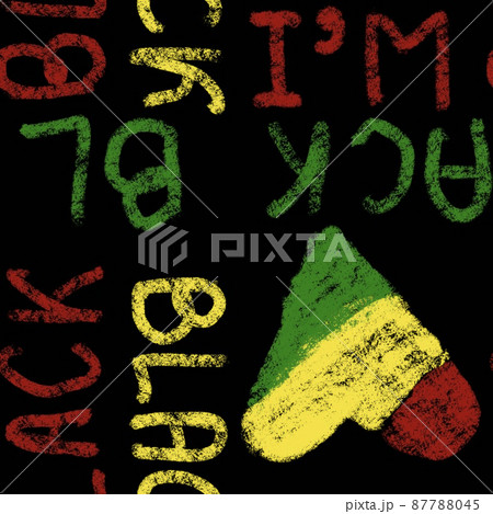 Hand drawn seamless pattern with african geometric ornament design print, Juneteenth freedom 1865 fabric, yellow green red black abstract shapes kente cloth, ethnic background. 87788045