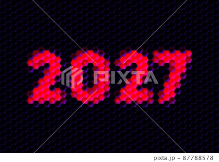 Sign of the year 2027 with hex pixel grid. New Years number or digits for holiday eve celebration card or calendar. Sign of the year 2027 with hex pixel grid. New Years number or digits for holiday eve celebration card or calendar. 87788578