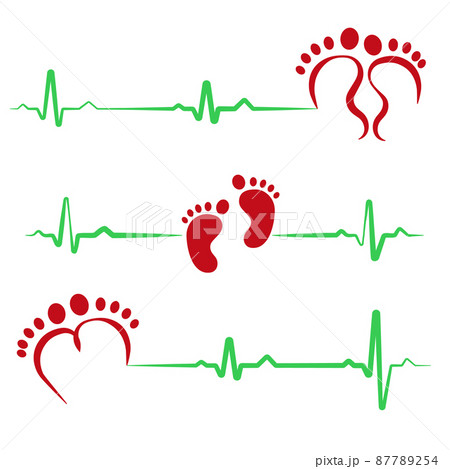 Baby footprint flat icon isolated on white background. Baby heartbeat. Child's sonogram. Design elements for nursery decor, photoshoot, family concepts, paediatrics. Vector illustration. EPS10. 87789254