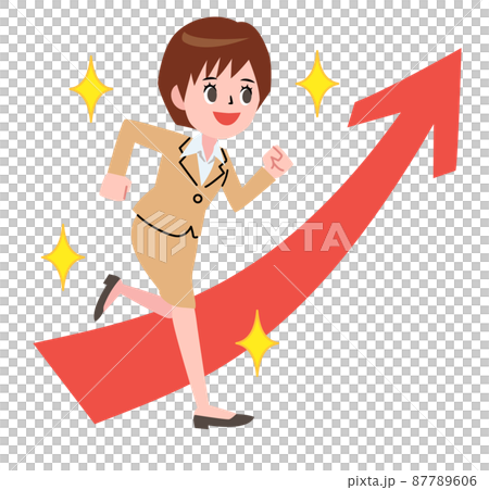 年輕的女商人帶著微笑和向上的箭頭奔跑 87789606