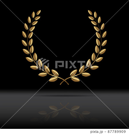 Golden laurel wreath with mirror reflection on black background. Vector 87789909
