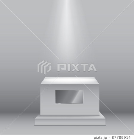 White cube podium with light. Vector illustration. 87789914