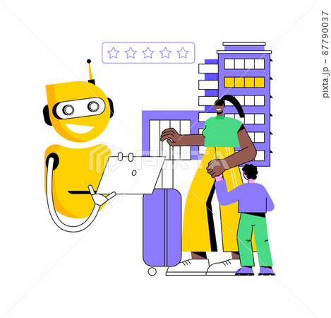 Smart hospitality industry abstract concept vector illustration. Communications and IT solutions, staff efficiency, hotel concierge robot, artificial intelligence in tourism abstract metaphor. Smart hospitality industry abstract concept vector illustration. Communications and IT solutions, staff efficiency, hotel concierge robot, artificial intelligence in tourism abstract metaphor. 87790037