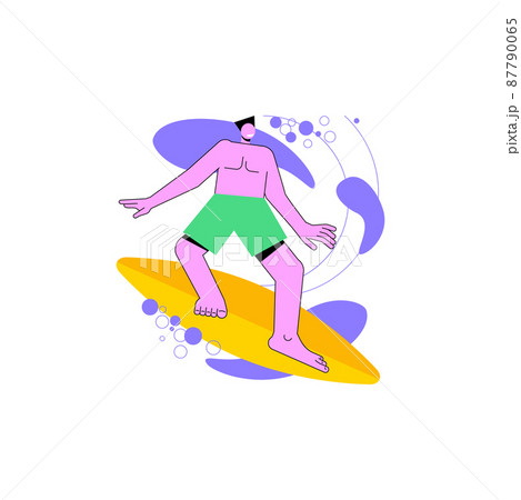 Surfing abstract concept vector illustration. Water sport, holiday fun, ocean wave, palm beach, summer vacation, swim wetsuit, surfing school, surf board, extreme video abstract metaphor. Surfing abstract concept vector illustration. Water sport, holiday fun, ocean wave, palm beach, summer vacation, swim wetsuit, surfing school, surf board, extreme video abstract metaphor. 87790065