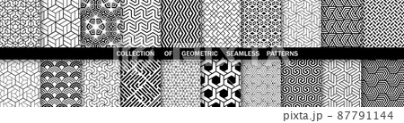 Geometric set of seamless black and white patterns. Simple vector graphics Geometric set of seamless black and white patterns. Simple vector graphics 87791144