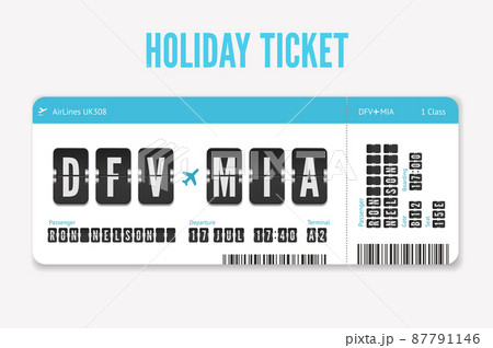 Airplane Flight ticket design with passenger name, date and destination 87791146