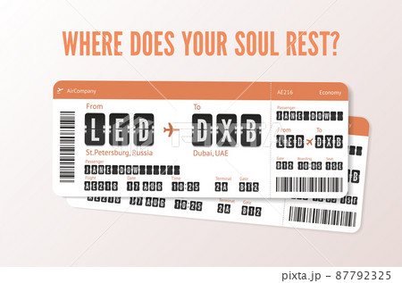 Two boarding pass vector template. Couple of Flight cards for ads Two boarding pass vector template. Couple of Flight cards for ads 87792325