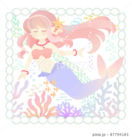 メルヘンな人魚姫のイラスト 正方形 2のイラスト素材
