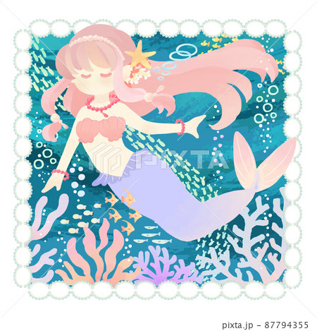 人魚姫のイラスト 背景あり 2のイラスト素材