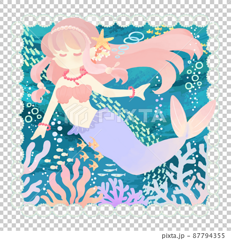 人魚姫のイラスト 背景あり 2のイラスト素材