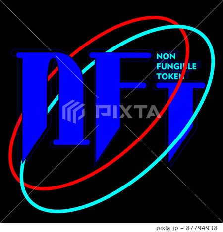abstract lettering of the logo of a non-fungible token with rings on a dark background 87794938