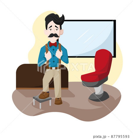 Happy hipster character with mustache inside a barber shop Vector 87795593