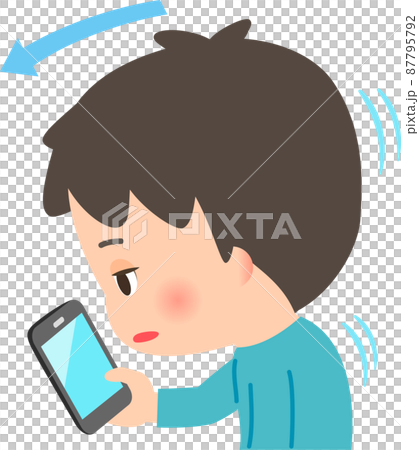 Straight neck man using a smartphone Straight neck man using a smartphone 87795792