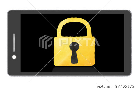 横向きのスマホとロック画面 黒い画面のイラスト素材