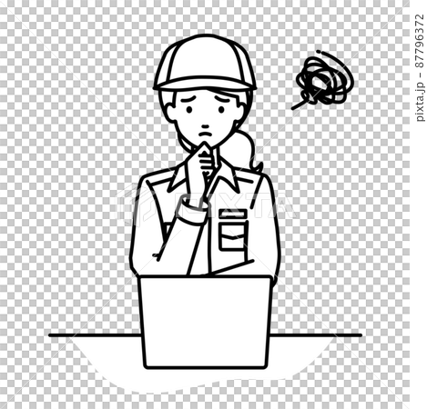 A female worker who is in trouble sitting at a desk and opening a PC A female worker who is in trouble sitting at a desk and opening a PC 87796372
