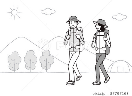 カップルで登山 キャンプのイラスト素材