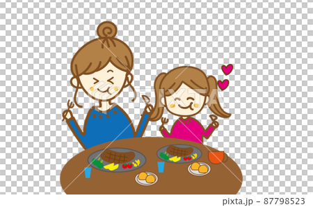 Hand-drawn illustrations of two cute mothers and daughters eating delicious steak at a restaurant, family restaurant, Western food, restaurant Hand-drawn illustrations of two cute mothers and daughters eating delicious steak at a restaurant, family restaurant, Western food, restaurant 87798523