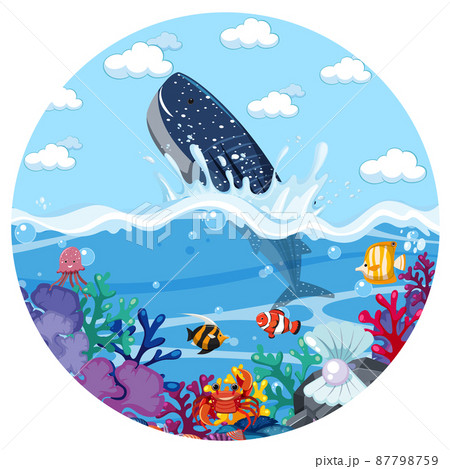 A water splash scene with whale on white background 87798759