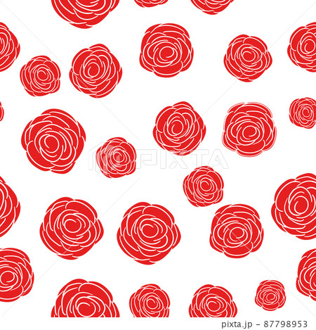 Spring colorful vector illustration with red roses. Cartoon style. Design for fabric, textile, paper. Holiday print for Easter, Birthday, 8 March. Flowers with leaves 87798953