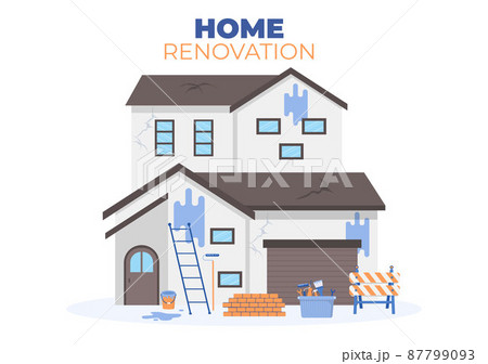 Home Renovation or Repair with Construction Tools, Laying Floor Tiles and Painting Wall to Good Decoration Condition in Flat Background Illustration Home Renovation or Repair with Construction Tools, Laying Floor Tiles and Painting Wall to Good Decoration Condition in Flat Background Illustration 87799093