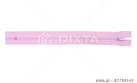 Pink zipper for clothes on a white background. Isolated. 87799142