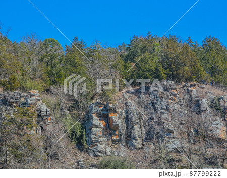 Beautiful Rock Wall in Beavers Bend State Park along the edge of the forest, Broken Bow, Oklahoma Beautiful Rock Wall in Beavers Bend State Park along the edge of the forest, Broken Bow, Oklahoma 87799222
