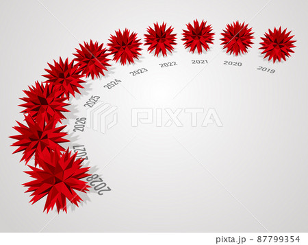 パンデミックや紛争を表す10年のカレンダーインフォグラフィック 赤 パンデミックや紛争を表す10年のカレンダーインフォグラフィック 赤 87799354