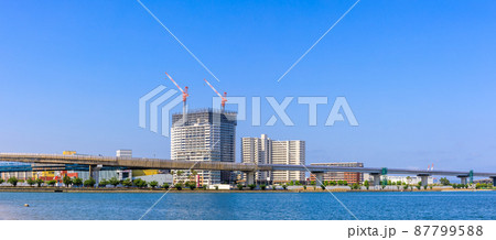 御島水域の風景(香椎海岸遊歩道からのアイランドシティ)パノラマ 【福岡市東区】 御島水域の風景(香椎海岸遊歩道からのアイランドシティ)パノラマ 【福岡市東区】 87799588