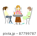 テラスでお茶会をする女の子3人 87799787