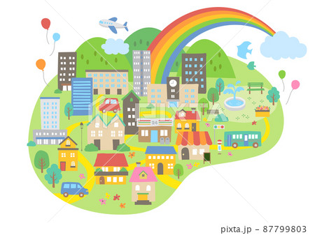 賑やかな街並みイラスト 87799803