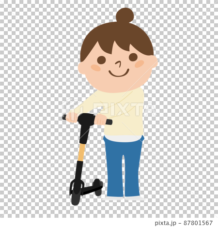 Illustration of a woman pushing an electric kickboard. Illustration of a woman pushing an electric kickboard. 87801567