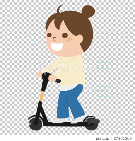Illustration of a woman running on an electric kickboard. Illustration of a woman running on an electric kickboard. 87801569