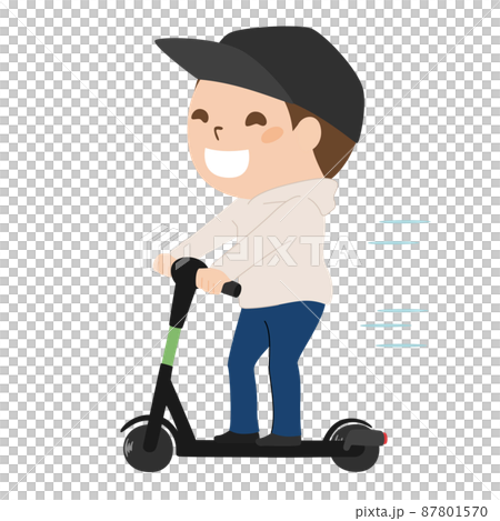 Illustration of a man running on an electric kickboard. Illustration of a man running on an electric kickboard. 87801570