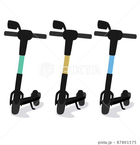 電動キックボード。電気の力で走るキックボードのイラスト。 電動キックボード。電気の力で走るキックボードのイラスト。 87801575