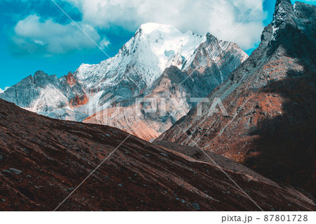 Colorful in autumn forest and snow mountain at Yading nature reserve, The last Shangri la 87801728