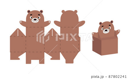 Cute party favor box otter design for sweets, candies, small presents. DIY package template for any purposes, birthdays, baby showers, Christmas. Print, cut out, fold, glue. Vector stock illustration. Cute party favor box otter design for sweets, candies, small presents. DIY package template for any purposes, birthdays, baby showers, Christmas. Print, cut out, fold, glue. Vector stock illustration. 87802241