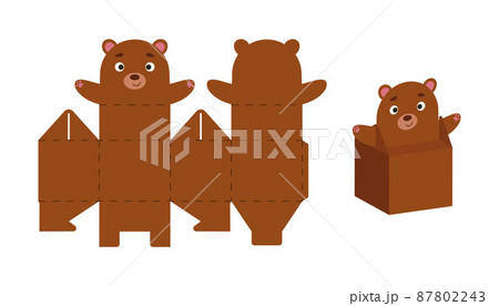 Cute party favor box bear design for sweets, candies, small presents. DIY package template for any purposes, birthdays, baby showers, Christmas. Print, cut out, fold, glue. Vector stock illustration. Cute party favor box bear design for sweets, candies, small presents. DIY package template for any purposes, birthdays, baby showers, Christmas. Print, cut out, fold, glue. Vector stock illustration. 87802243