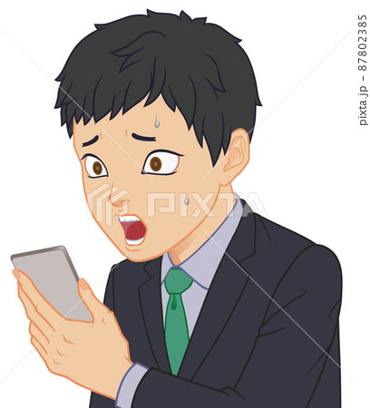 ちびキャラ　サラリーマン　スマホ　驚く 87802385