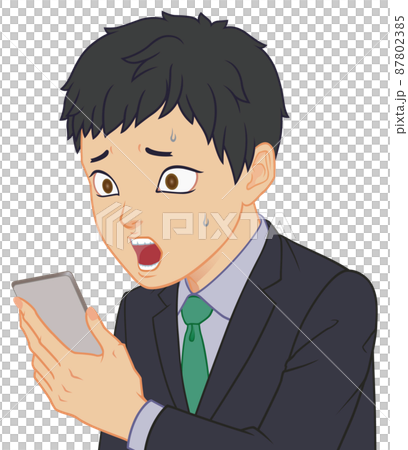 ちびキャラ　サラリーマン　スマホ　驚く 87802385