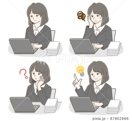 パソコンを操作するスーツの若い女性 87802666