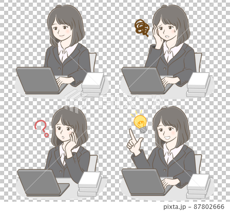パソコンを操作するスーツの若い女性 87802666