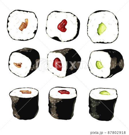 手描き水彩の細巻きイラストセット 87802918