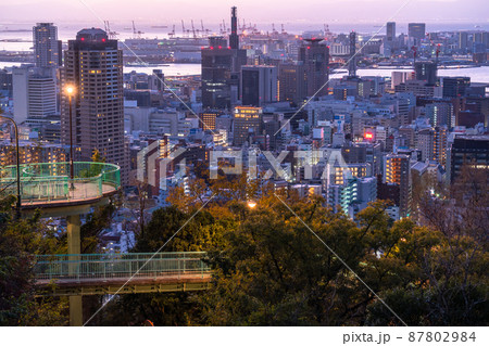 《兵庫県》神戸都市風景・諏訪山公園の夜明け 87802984