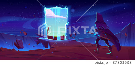 Knight go to magic portal at night Knight go to magic portal at night 87803638